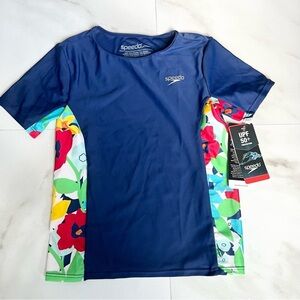 Speedo kids rashguard short sleeve navy floral XS upf 50 new with tags